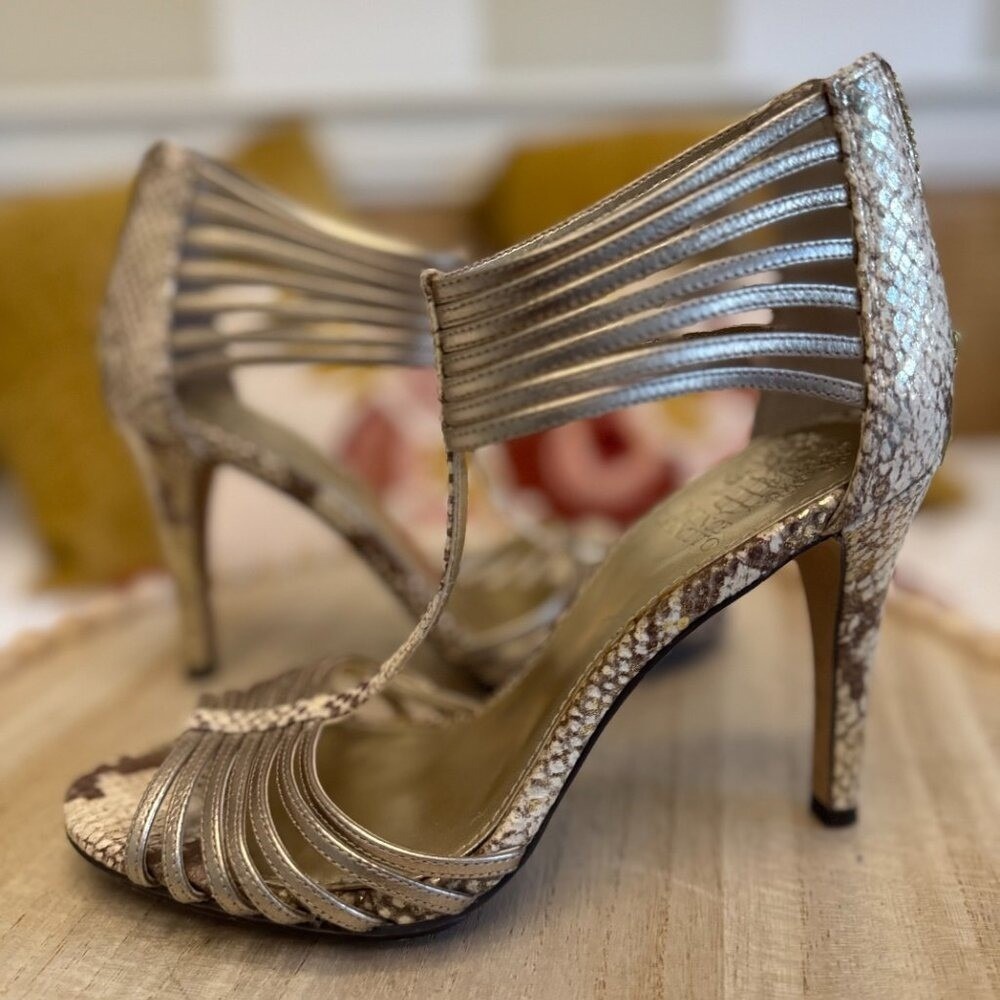 Vince Camuto Metallic Snakeskin Heels Size 7 Vintage Inspired